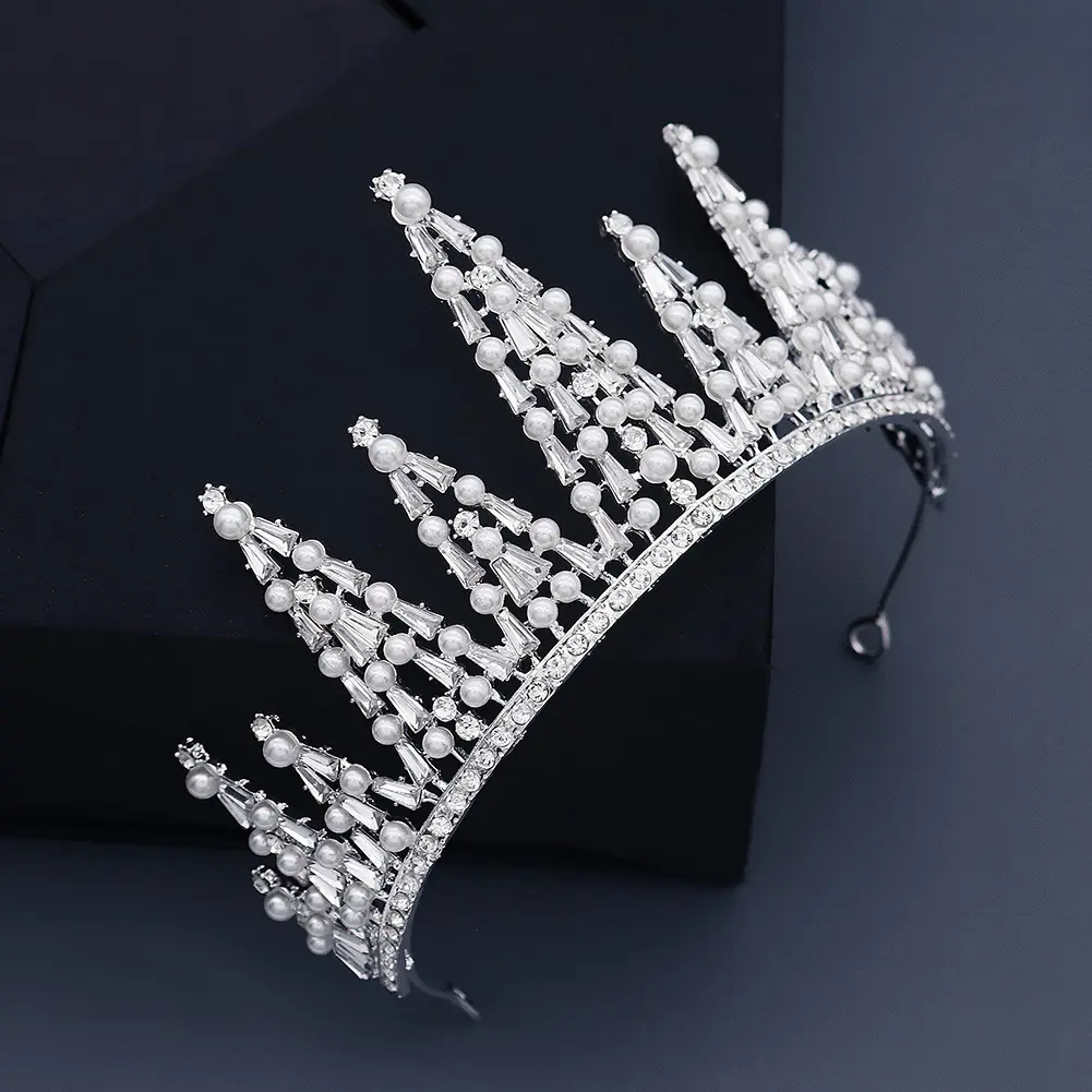 Rhinestone Crown With Pearl Classic Crystal Princess Wedding Tiaras Hair Accessories