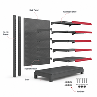Étagère Gondole Double Face Gris Foncé en Métal avec Bordure Rouge, Panneau Perforé, 5 Niveaux, Présentoir à Snacks, Étagère d'Îlot pour Supermarché et Épicerie