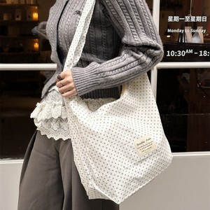 Bolso de lona con estampado de lunares, de un solo hombro, de gran capacidad, estilo tote, dulce y elegante, bolso cruzado para dama. - Product Image 2