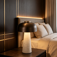Lampe de table en travertin minimaliste nordique, abat-jour en métal foncé, lampe de bureau LED pour chambre à coucher, hôtel, salon, décoration