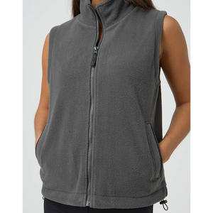Gilet <span class=keywords><strong>polaire</strong></span> zippé pour <span class=keywords><strong>femme</strong></span> Vêtements de sport Col répandu Couleur unie Gilet pour <span class=keywords><strong>femme</strong></span> avec poches <span class=keywords><strong>sans</strong></span> manches - Product Image 4