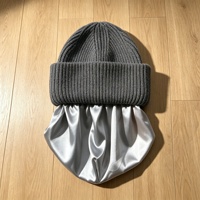 Bonnet en tricot vertical doublé satin pour le soin des cheveux, chapeau d'hiver multicolore avec logo personnalisé, bonnet tricoté extensible et chaud pour femme, usage quotidien en extérieur