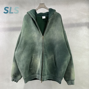 Felpa con Cappuccio Oversize Personalizzata da <span class=keywords><strong>Uomo</strong></span>, Taglio Corto, 100% Cotone Ecologico, con Tasca, Stile Streetwear, Effetto Sbiadito al Sole, Lavaggio Acido, Doppia Zip, Y2k - Product Image 4