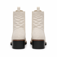 Bottes à talon épais en cuir crème pour femme avec fermeture éclair intérieure, style combat, vente en gros, fournisseur OEM ODM, usine 2026