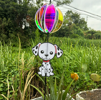 Moulin à vent décoratif en forme d'animal de dessin animé mignon, boule holographique arc-en-ciel rotative, pour jardin et maternelle