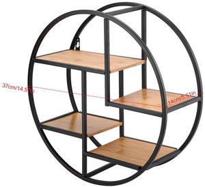 Circle Metal Iron Craft Display Rack Wood <strong>Wall</strong> <strong>Storage</strong> <strong>Unit</strong> for Bedroom Kitchen Office Bathroom Home Use with Plastic Material - Product Image 3
