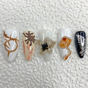 Venta al por mayor de <span class=keywords><strong>uñas</strong></span> cuadradas largas arte francés puntas flor 3D Gel acrílico 10 piezas manicura hecha a mano corta hecha a mano prensa en las <span class=keywords><strong>uñas</strong></span> - Product Image 6
