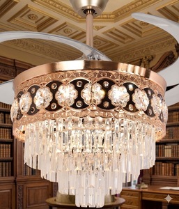 Elegant Gold <b>LED</b> <b>Ceiling</b> Fan with <b>Crystal</b> Chandelier Retractable Blades Remote Control Silent Motor Luxury Decor - Product Image 4