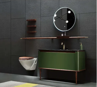Meuble-lavabo Guanda au design élégant et raffiné, en chêne massif de haute qualité, 80 cm/160 cm, sur pied, vert, garantie 1 an, sans miroir