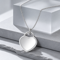 Vente en gros de colliers pendentifs en forme de cœur en argent sterling 925 avec logo gravé personnalisé pour femmes, bijoux