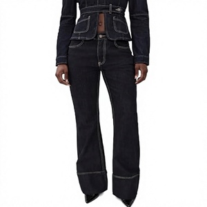 Jeans de Mezclilla de Cintura Alta y Pierna Ancha para Mujer, Color Sólido, Bolsillos con Paneles, Transpirables, Estilo Casual de Otoño - Product Image 4