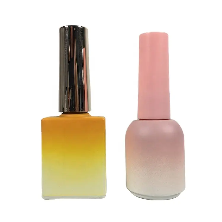 Botella de cristal vacía con degradado de color, para esmalte de uñas en gel uv, con brocha dorada, 10ml, 12ml, 15ml