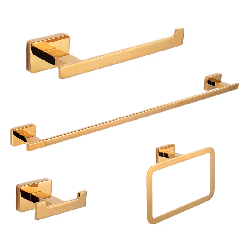 Juego de accesorios de baño de oro rosa moderno, barra única de acero inoxidable sólido 304, soporte de Metal, Toalleros de diseño cuadrado