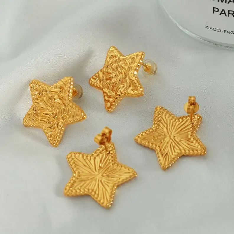 Joias Fanjin EH196 2024 Novos produtos Francês Novas joias geométricas Brincos pendurados com estrela plissada texturizada
