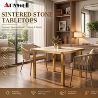 Table à manger moderne en pierre frittée avec base en métal antirouille, imperméable, pour la maison et l'hôtellerie