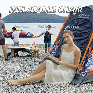 Lazy Couch Moon <b>Chair</b> Inflatable Durable Portable Foldable <b>Recliner</b> Comfortable Sofa <b>Chair</b> Stirrups Outdoor- Beach Use <b>Fabric</b> - Product Image 2