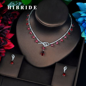 HIBRIDE Luxus bunte volle Zirkon Frauen Schmuck Set Dubai Ohrring Halskette Set Schmuck Zubehör N-686 - Product Image 1