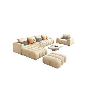 Set di Divani di Alta Gamma <span class=keywords><strong>in</strong></span> Stile Nordico Crema con Linee Rette per Soggiorni di Piccole Dimensioni, Divano Moderno <span class=keywords><strong>in</strong></span> Tessuto Design a Blocco di Tofu - Product Image 5