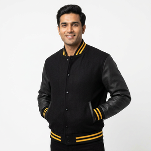 High Quality OEM Custom Leather Sleeve Chenille Embroidery Bomber <b>Flight</b> Baseball Team Vintage Letterman Varsity <b>Jacket</b> for <b>Men</b> - Product Image 1