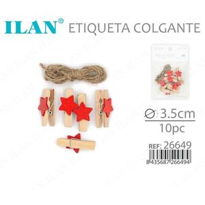 Ilan Molletta in Legno da 3,5 cm con Decorazione a Stella Rossa per Abiti - Product Image 1