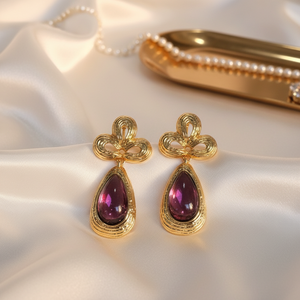 Conjunto de Joyería Estilo <span class=keywords><strong>Victoria</strong></span> Court, Collar y Pendientes de Oro Vintage con Amatista Sintética en Forma de Lágrima, Piedra Púrpura Solitaria de Gran Cantidad - Product Image 2