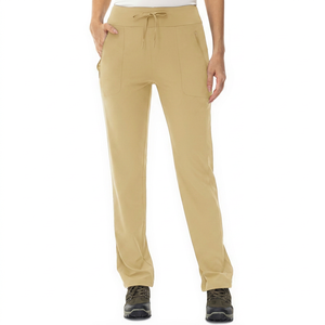 Pantalones de Mujer Color Caqui con Cordón Ajustable, Mezcla de Poliéster y Algodón que Absorbe la Humedad, Ropa Casual para Exteriores - Product Image 1