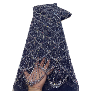 Ni. Ai thanh lịch đính cườm Net ren vải sang trọng hình vuông ngọc trai ren vải sequin Net ren vải - Product Image 1