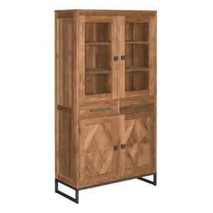 Meubles industriels italiens en bois avec portes et tiroirs en verre, armoires de rangement hautes pour le salon - Product Image 1