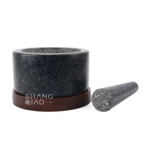 完璧なスパイスとハーブ研削御影石モルタルとペスルセット木制ベース - Product Image 3