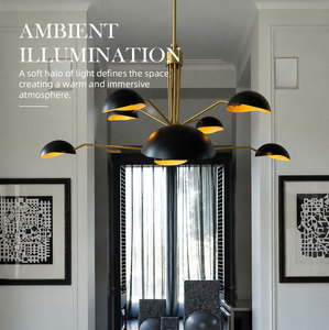 Lustre en métal multi-branques pour la décoration intérieure, abat-jour noir mat, support en laiton, luminaire suspendu pour salon et salle à manger - Product Image 4