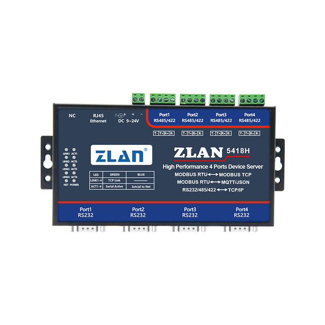 4 Serial Port Servers, 4 Channels of RS485/232 to Ethernet Port, Modbus Gateway, MQTT Module, RTU to TCP ZLAN5412DI