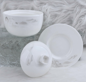 Vajilla de porcelana china de lujo con decoración dorada en relieve, juego de vajilla de porcelana fina, elegante para cenas de gala y recepciones de boda. - Product Image 4