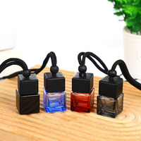 Flacon de parfum pour voiture 8ml vide, en forme de cube, design coloré, avec bouchon en bois et corde