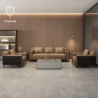 Ensemble de canapé de bureau en forme de L moderne avec table basse, canapé de réception en similicuir de luxe pour les projets de salon d'entreprise commerciale