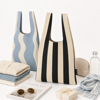 Sac à main tricoté personnalisé avec logo, sac fourre-tout en maille japonaise, sac à main décontracté à carreaux tendance pour la vente au détail de mode européenne