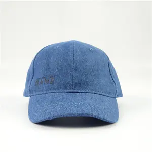 Custom Classic Boys And Girls Jeans Blue 6 Panel Print Adjustable Denim Hats Caps