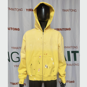 Sweat à capuche zippé unisexe personnalisé, style streetwear, 500 g/m², épais, rose délavé, vintage, déchiré, troué et vieilli - Product Image 4