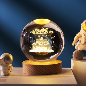 Artificial Glass Ball DIY Base 3D Led USB Round Wood Base Ball <strong>Table</strong> Lamp Led Night Light - Product Image 5