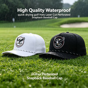 Casquette de baseball et de golf sportive imperméable à 5 panneaux en PVC et caoutchouc, avec logo découpé au laser et trous, pour le hockey, vente en gros - Product Image 1