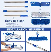 Balai à poussière en microfibre pour le nettoyage des sols, tampons lavables double face, long manche en acier inoxydable, utilisation humide/sèche pour bois dur, carrelage