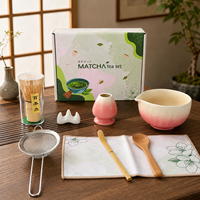 Ensemble de thé matcha 9 pièces, bol en porcelaine 500 ml, fouet en bambou, support, cuillère à thé, passoire, cuillère, boîte cadeau écologique pour la cérémonie du thé
