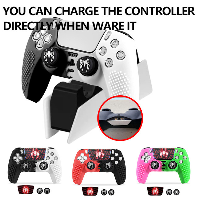 Soft Anti- slip Skin Silicone Case Protective Cover for Ps5 Controller Witch Grips Caps and Touch Sticker