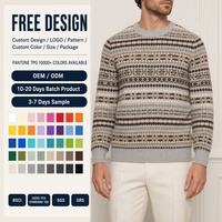 Pull en tricot col rond pour homme, motif géométrique nordique Fair Isle, manches longues, collection automne-hiver, vente en gros, personnalisable OEM