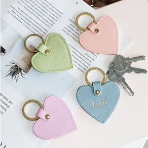 Handmade monogram initials genuine saffiano leather heart shaped keychain for women fashion key holder