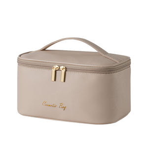 Sac de voyage tendance en PU, grande trousse de toilette portable et imperméable avec fermeture éclair et filet pour le rangement du maquillage féminin - Product Image 1
