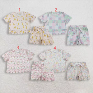 Conjunto de Ropa de Verano para Bebés Niñas, Camisa Caqui de Manga Corta y Pantalones Cortos de Spandex/Poliéster, Ecológico e Informal - Product Image 1