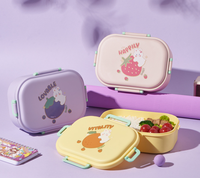 Boîte à lunch Bento en plastique à double compartiment de 900ml pour enfants avec ensemble de couverts Design mignon