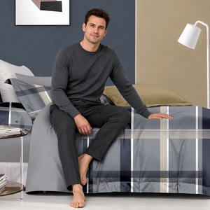 Poland Stock Bold Modern Plaid Cotton <b>Bedding</b> Set Navy Tan <b>Tartan</b> Duvet Cover for B&B EU Dropshipping 3pcs - Product Image 3