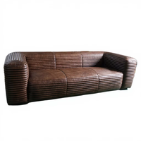 Canapé en cuir véritable marron foncé capitonné de style américain du milieu du siècle pour appartement, salon, meubles de luxe