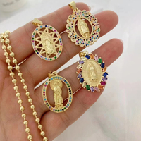 Charme 18k Or CZ Pave Vierge Marie San Judas Santa Muerte Pendentif Bijoux Religieux Chapelet Collier Pendentif Cadeaux Catholiques